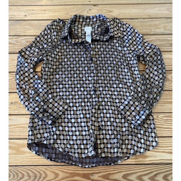 Chicos Patterned Button Up Shirt Size 0 Women’s Gold Black - Picture 1 of 8